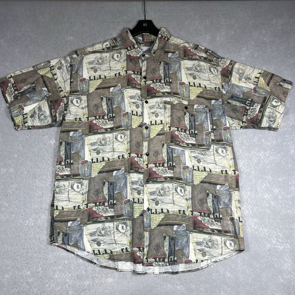 Casual Short Sleeve Button-Down Shirt in Multi-Color Print